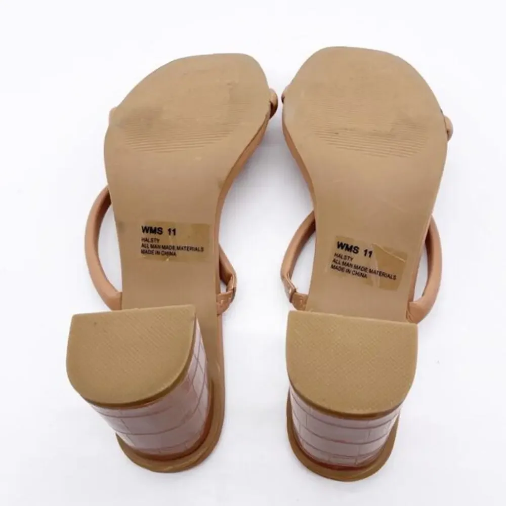DV Dolce Vita‎ Women's Halsty Nude Double Strap Crocodile Block Heel Sandals